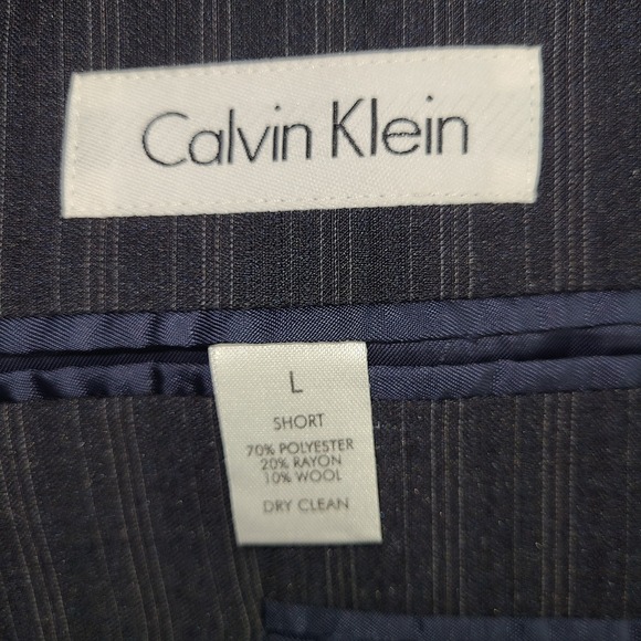 Calvin Klein Mens L Short Pinstripe Suit Jacket Blazer Black Gray Two-Button - Picture 4 of 5